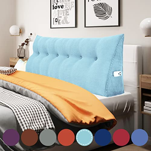 Rucener Bettkeilkissen, Kopfteil, dreieckige Lesekissen, große Nackenrolle, Rückenlehne, abnehmbare Stütze zum Waschen, geeignet für Sofa und Bett Himmelblau 180 cm