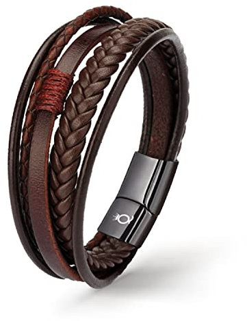 UNIQAL | Lederarmband Herren FEATHER Mens Bracelet | Edelstahl, Echtleder | Etui Box Gratis (BROWN SHADOW, 23.00, Zentimeter)