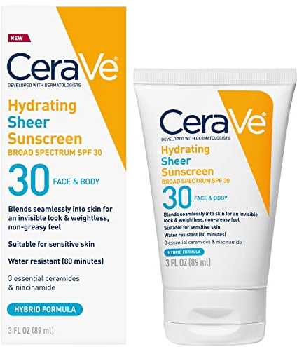 CeraVe Hydrating Sheer Sunscreen SPF 30 with Hyaluronic Acid, 3oz
