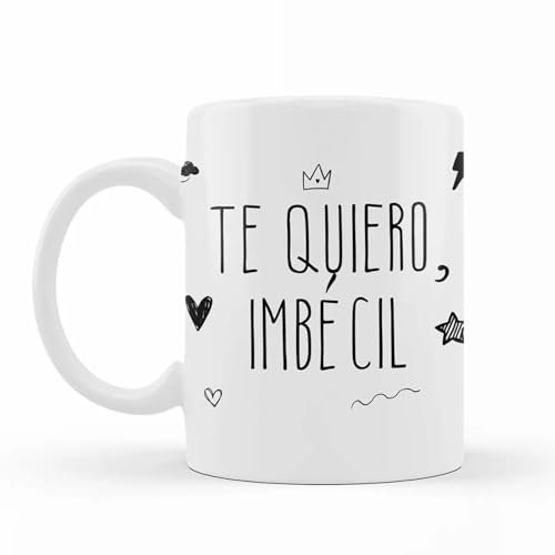 Wondernastic - Taza Te quiero, imb*cil, Capacidad 350 ml, Color Blanco, Taza de Cerámica, Apta para Lavavajillas y Microondas, Divertido y Original, Diseño Exclusivo