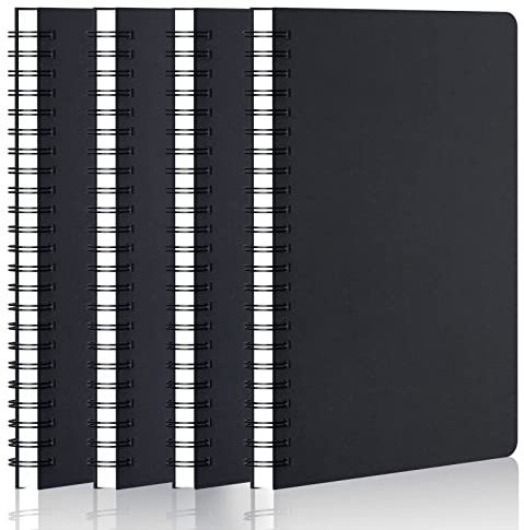 Yarotm Notizbuch A5 Kariert - 4 Stück Notizblock Spiralbindung A5 Kariertes 5mm Notebook - 100g/m² Ringbuch Notizbücher A5 Hardcover in Schwarz - A5 Spiralblock Kariert