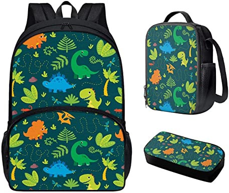 Showudesigns Mochila infantil con lonchera para niños, estuche escolar, Dinosaurio, talla única