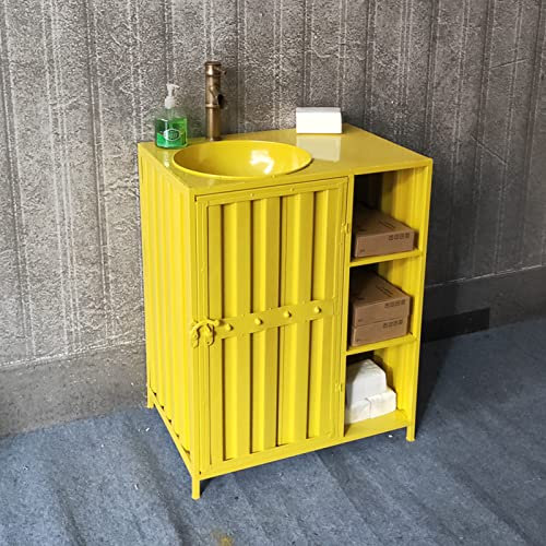 Lavandino del Bagno, Lavabo Industriale Vanity da Bagno in Stile Loft in Ferro, Lavabo retrò e Mobile Sottolavabo per Bar Ktv Cyber Cafe Stile Industriale (E Mirror)