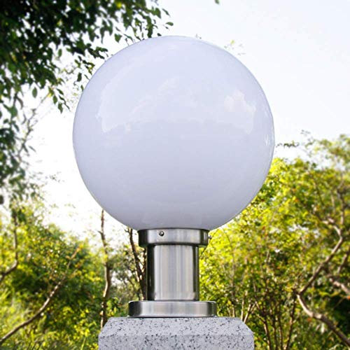 E27 Sockelleuchten Silber Modern Wegeleuchten IP44 Rostfreier Stahl Säule-Lampe Außen Säulenlampen Weiß Runde Ball Sockelleuchte Wasserdichte Acryl Terrasse Garten Stehlampe Rasenlicht Φ20cm