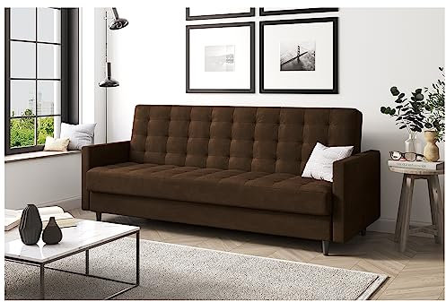 MEBLINI Sofa mit Schlaffunktion - Schlafcouch Ausziehbar - Schlafsofa mit Bettkasten - Sofabett - Couch mit Schlaffunktion - Klappsofa - Andres 1-218x87x93cm - Braun Samt