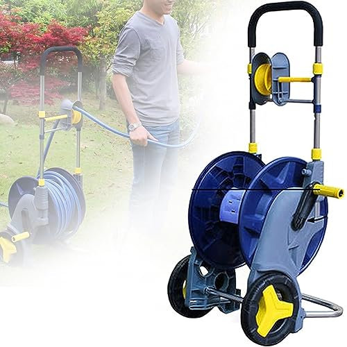 Garten Schlauchtrommel Wagen mit Rädern, Industrielle Wasserschlauch Spule für Außengarten Rasen Yard,Wasserschlauch Spule Wagen Aluminium Tragbare Schlauchtrommel,12mm