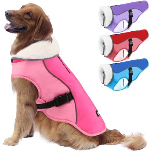 EMUST Dog Coat for Winter, Cozy Winter Jackets for Small/Medium/Large Dogs, Solid Color Dog Apparel for Cold Weather with Fleece Lining, New Pink, XXXL