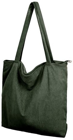 Cord Tasche Damen Umhängetasche Tote Bag Kord Damen Shopper Handtasche mit Reißverschluss Schultertaschen Henkeltasche Große Kapazität für Arbeit Büro Reisen Einkauf Schule Alltag grün
