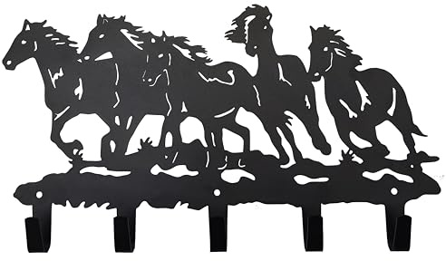 VIVICOMFY Metal Horse Coat Hooks Wall Art Decor-Horse Hangers and Key Holder-Clothes Rack and Backpack Hanger-Coat Hooks Home Decor for Storage, Living Room, Hallway, Office (Black)