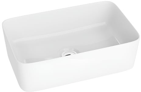 LAVITA Aufsatzwaschtisch Canal| Aufsatzwaschbecken Rechteckig Waschbecken ohne Überlauf und Hahnloch Aus hochwertigem Porzellan Waschtisch modernes Badkeramik Waschplatz 40x30x20 cm Weiß Glanz