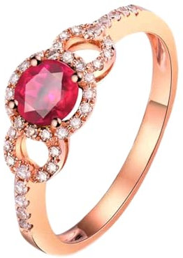 Ring 18K, Rubin Ring Damen 18 Karat Roségold Lab Rubin 0.7CT Rosenrot Rundschliff VVS mit Diamant 0.17CT Weiß Größe 45 (14.3) Npassbar