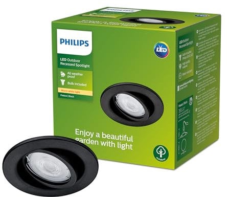 Philips Outdoor Fresco Einbauspot 4,6W, 2700 Kelvin, exkl. Leuchtmittel, IP44 wetterfest, schwarz