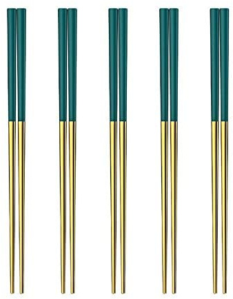 SePkus Chopsticks Reusable 1pair 304 Stainless Steel Chopsticks Tableware Green Gold Square Non-Slip Gold Plated Chopsticks