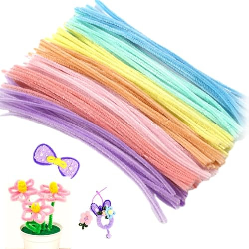100 Stück Bunt Pfeifenreiniger, Pfeifenputzer Set, Pfeifenputzer zum Basteln, Biegbar Pfeifenreiniger, Bunt Chenilledraht Geeignet für die Herstellung von Kränzen, Blumen, Tieren, Puppen