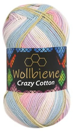 Wollbiene Crazy Cotton Batik 100 Gramm mit Farbverlauf 55% Baumwolle mehrfarbig Multicolor Strickwolle Häkelwolle Wolle Ganzjahreswolle (6060 flieder rosa grün)