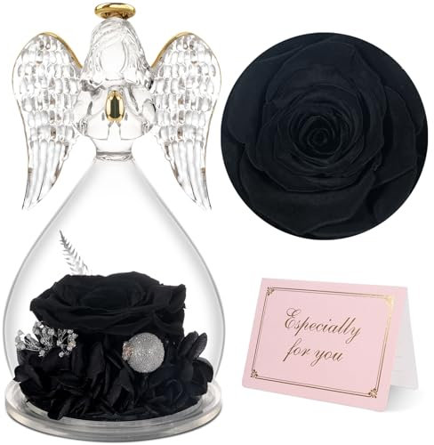 Yamonic Rose Eternelle et Fleur Eternelle Cadeau pour Fete des Meres - Ange Gardien en Verre, Décoration et Figurine pour Maman, Mamie et Femme
