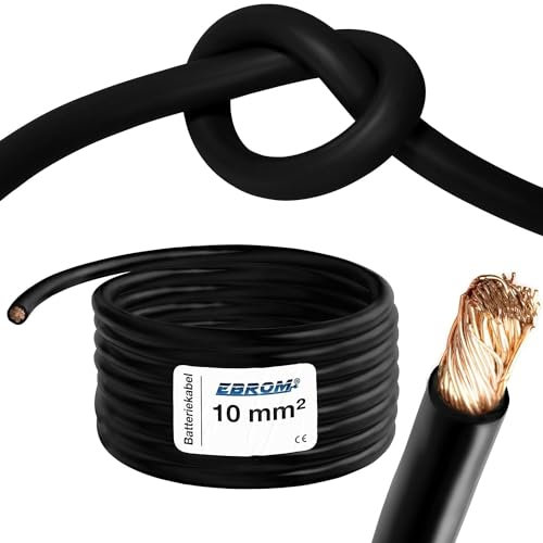 EBROM HI-FLEX - 2 Meter hochflexibles Batteriekabel - Massekabel - schwarz - 10mm2 | 10 mm² | 10 mm2 - Vollkupfer 99,9% OFC Kupfer Stromkabel - Ihre Länge: 2 Meter