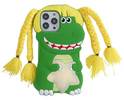 TYOROY 3D Cute Braid Dinosaur Soft Case for iPhone 12 Pro Max/13 Pro Max, Cartoon Kawaii Dinosaur Kids Teens Girls Women Creative Character Silicone Case, Shockproof