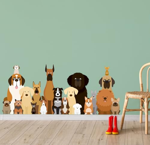 Dog Wall Sticker - Big Group of Dogs Decal Wall Art (60cm Width x 25cm Height)