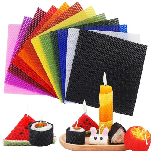 Bolosa 12 Bienenwachsplatten, Wachsplatten für Kerzen, Taufkerze Selber machen set, Kerzen Selber Machen Set, Wachsplatten zum Kerzen Verzieren, Kerzen Bemalen Set, für Erwachsene und Kinder(20x20cm