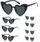 MXTIMWAN 8 Paia Occhiali a Forma di Cuore, Occhiali da Sole Cuore, Heart Sunglasses Vintage per Matrimonio, Addio al Nubilato, Compleanno, Carnevale (Nero, Bianco)