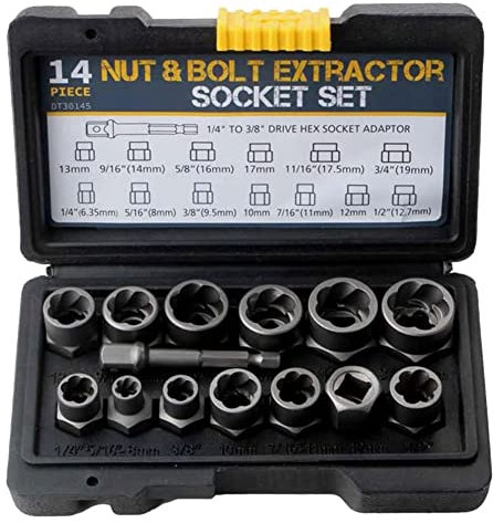 MOLERRI 14-Teiliges Schlagbolzen- und Muttern-Entferner-Set, Abisolierter Radmuttern-Entferner mit Sechskant-Adapter-SteckschlüSsel-Set