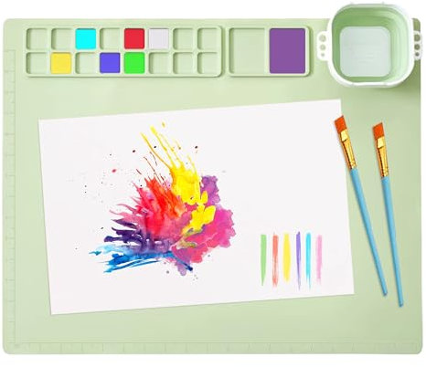 MEKOTRIN Silicone Painting Mat for Kids, Silicone Craft Mat 20 x 16 Large Paint Mat for Watercolour Clay Cutting Art Creation and DIY(Green)