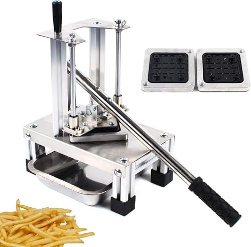 APETX Coupe-frites manuel - Coupe-frites - Coupe-pommes de terre - Coupe-légumes et fruits - Coupe-frites en acier inoxydable avec 3 lames interchangeables