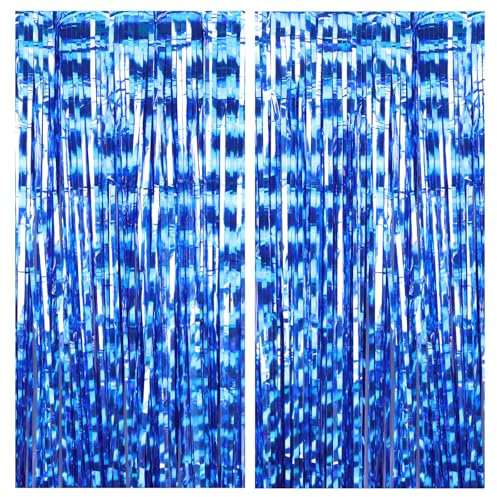 Drucilla 2 Stück Lametta Vorhang, Glitzervorhang Lametta, Folien Fransen Lametta Vorhänge, Glitzer Tinsel Curtain für Geburtstag, Party, Hochzeit Deko, 1m x 2m, Blau