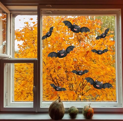 QuoteMyWall Halloween Bats Window Decal Stickers Removable Reusable Spooky Flying Bats Window Cling