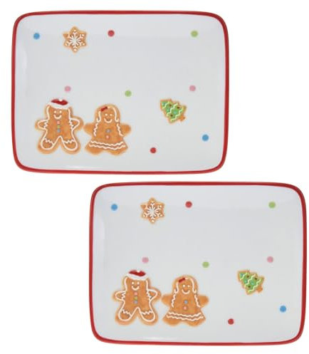Carousel Home Set of 2 Ceramic Christmas Gingerbread Plates | Festive Serving Dishes Christmas Serving Plates | Christmas Tableware Xmas Snack Plates - 20x15cm