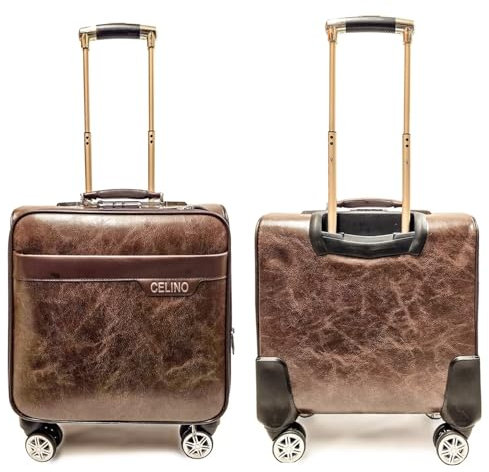 CELINO making your day 16 Cabin Luggage Suitcase Laptop Trolley Bag Faux Leather Cabin Bag for Travel Small Size Soft Case Overnighter Travel Bag Brown