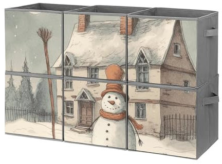 POLESVBM Storage Baskets Storage Bags 6 Pack Snowman Holding A Broom Printed Storage Box with Handles for Organizing Books Clothes