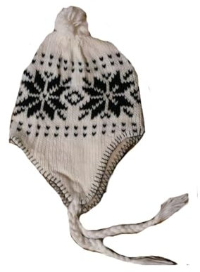 Générique Peruanische Mütze, beige, gefüttert mit Fleece, Größe 58-62 cm, 100% Acryl, Chullo, Winter, warm, Trapper, Unisex, Schneeflocke