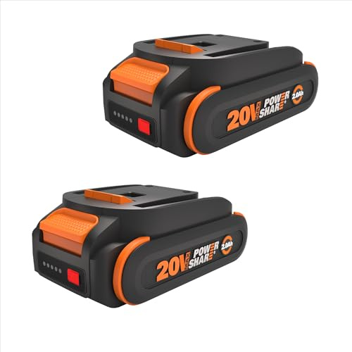 WORX 20V Battery PowerShare Lithium-ION 2.0 Ah 2 pcs, WA3669.2 | WORX PowerShare, Intelligent Battery, Stays Cool, 360° Cell Protection, Charge-Level Indicator