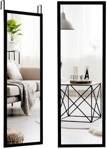 Trendi 2-in-1 48 Over Door Full-Length Mirror | Wall-Mounted with Hooks & Screws | HD Glass for Bathroom, Bedroom, or Wardrobe (Black)