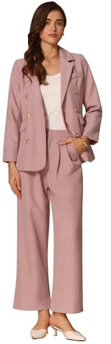 Allegra K Ensemble 2 Pièces pour Femme Tailleurs-Pantalons Formels Tenue de Business Décontractée Blazer Boutonné Revers Cranté et Pantalon Droit Rose M