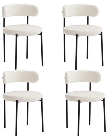 JZGORC Lot de 4 Chaises de Salle à Manger, Chaise Rembourrée en Velours Teddy, Convient pour Salle à Manger, Salon, Chambre, Salle de Conférence - Blanc