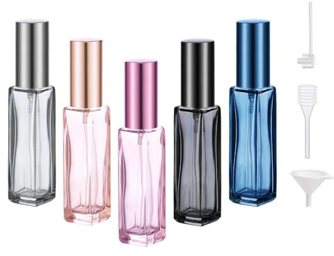 ILZAR 5pcs Portable Perfume Travel Refillable, 10ml Glass Perfume Bottles Empty, Leakproof for Cologne Travel Bottle Refillable, Perfume Atomizer Travel With Perfume Decanter Kit