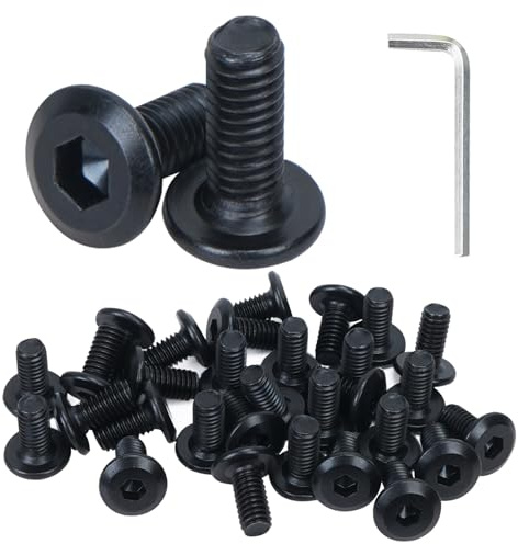 HO2NLE 30 Pezzi Viti a Testa Nera Bulloni a Testa Piatta Esagono Incassato Viti di Connessione Per Mobili, Filettatura Completa con Chiave a Brugola (8 x 30)