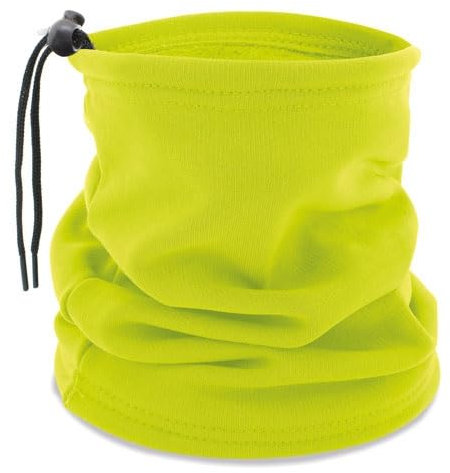 BLUECHOLON Scaldacollo e testa in pile con cordino di regolazione, 100% poliestere, 280 g/m2, interno in pile corallo, 25 x 27 cm, Giallo FLUO, Taglia unica
