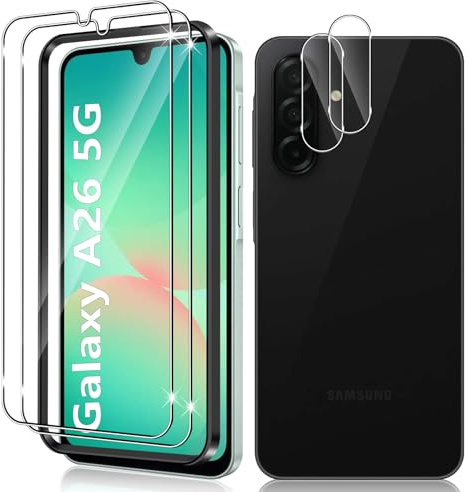 Vanrain Schutzfolie für Panzerglas für Samsung Galaxy A26 5G, 2+2 Stück Panzer Schutz Glas mit Positionierhilfe und Kameraschutz, 9H Härte Schutzglas HD Klar Anti-Kratze Blasenfrei