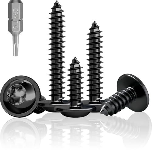 Jyvex Lot de 100 vis à tête bombée noires M3 x 12 mm pour bois, acier inoxydable A2 V2A, vis à bois noires pour panneaux acoustiques, vis à tête plate Torx