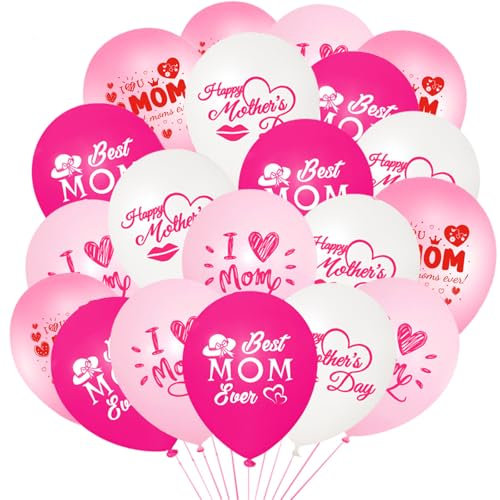 KOBOKO 20 Stück Muttertag Deko Ballon Rosa Weiß, Beste Mama der Welt Muttertag Latex Ballons, Happy Mother's Day Ballon, Love You Mom Luftballons Rosa, Helium Luftballon Geburtstag Mama Party Deko