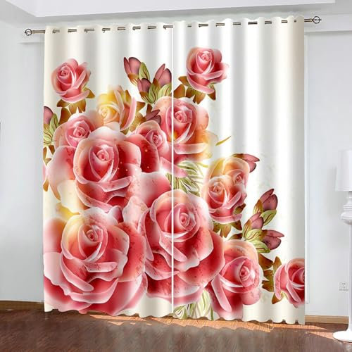 Beydodo Vorhänge Blickdicht mit Ösen, Gardinen Verdunklung 2er Set 102x183CM Rosen Blumen Verdunkelungsvorhang Schlafzimmer Kinderzimmer