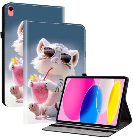 TEDTIKJT Coque pour iPad 10th Gen 2022 10.9/iPad 11th Gen 11 2025 étuis Tablette Housse PU Cuir Flip Support Protection Motif Peint Etui pour iPad 11th Gen Coque,Dessin Animé Petit Tigre