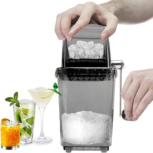 Ice Crusher Manual Rotary Ice Crusher Cocktails Slush Machine Ice Cube Crushed Smoothies Ice Crusher Machine Home 1.25L Chrome Plated Ice Grinder Ice cube Drinks Chopper Stirrer (Gray)