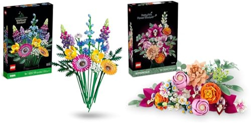 LEGO Botanicals The Maximalist Bundle: Wildflower Bouquet & Pretty Pink Flower Bouquet for Bold Home Décor 10313 + 10342