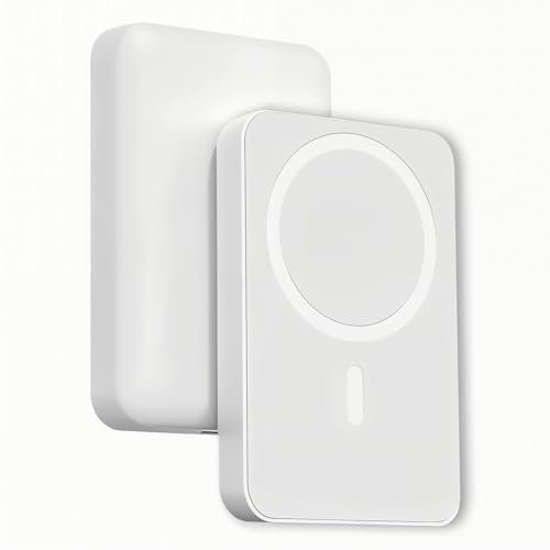 Power Bank Magnético 5000mAh Ultra Delgado - Batería Portátil mag-Safe con Carga Rápida PD 20W Compatible con iPhone 12/13/14/15/16/Plus/Pro/Pro MAX (Blanco)