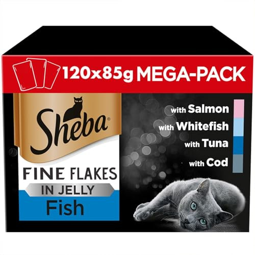 Sheba Fine Flakes Adult Wet Cat Food Pouches Mixed Fish in Jelly 120 x 85g